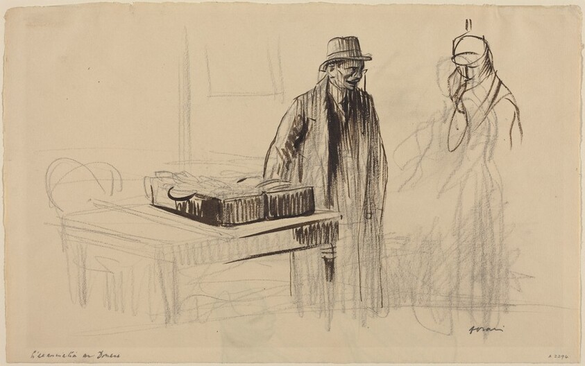 a) L'examination en Douane (Customs Inspection) (recto); b) Seated Figure (verso)