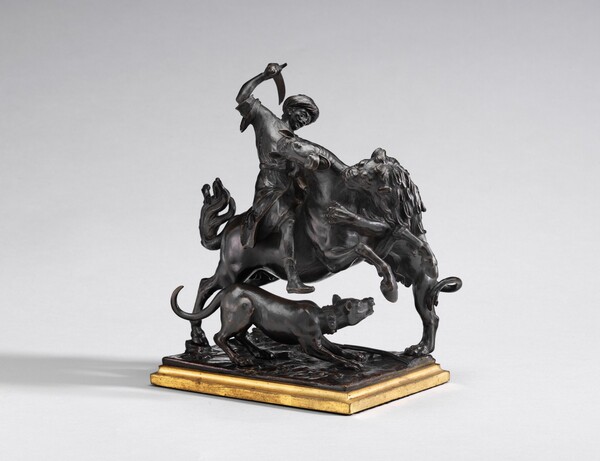 Turk on Horseback  Attacked by a Lion