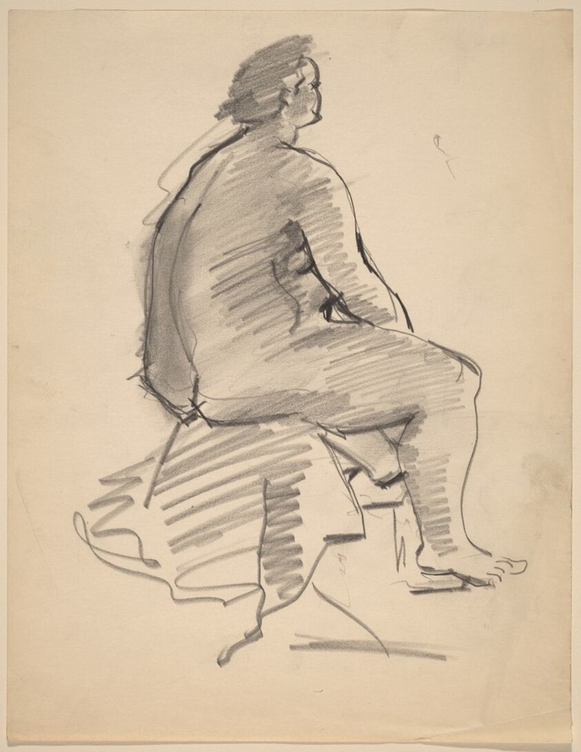 Large Seated Nude, Three-quarter View Facing Right, Seen from Behind