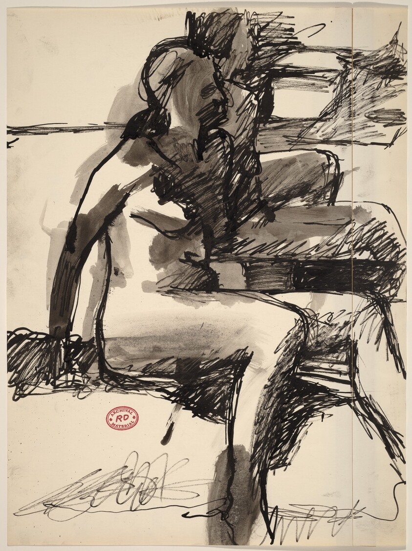 Untitled [two seated female nudes facing right]