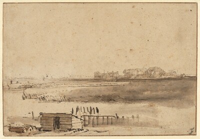 View of Houtewael near the Sint Anthoniespoort [recto], Rembrandt van Rijn, c. 1650