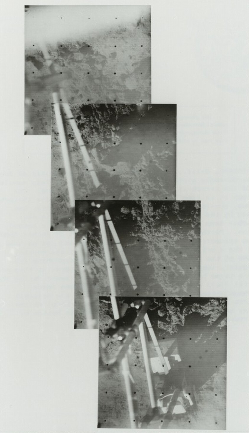 Mosaic of Four Narrow-Angle Pictures of the Surveyor III Surface Sampler...