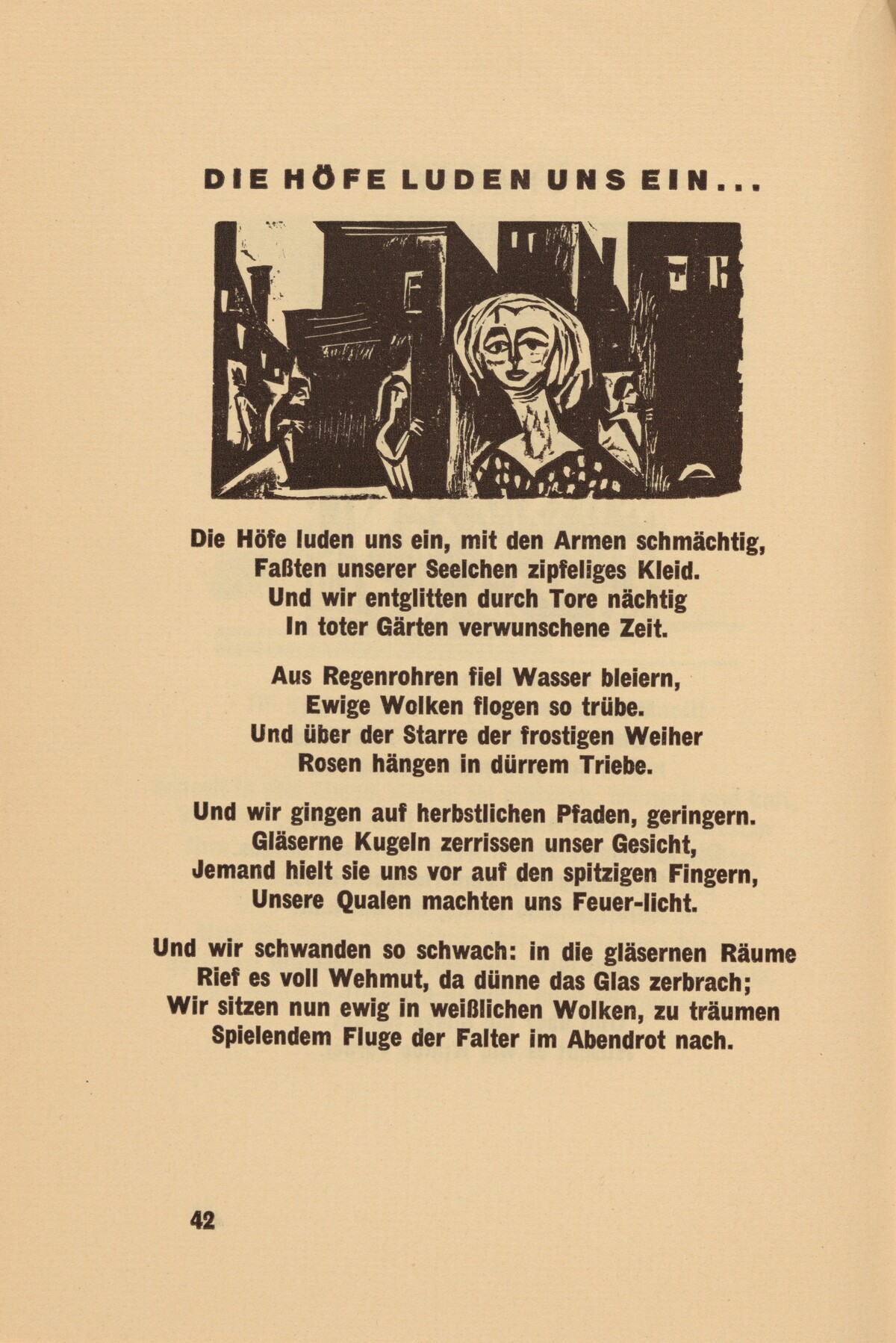 Die Höfe Luden Uns Ein... (The Yards Invited Us...) (headpiece, page 42) from Georg Heym: Umbra Vitae (Georg Heym: The Shadow of Life)