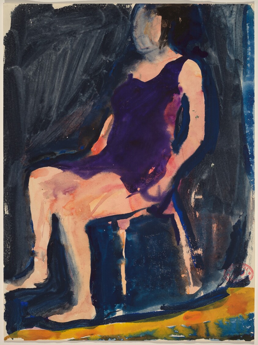 Untitled [seated woman in purple dress]