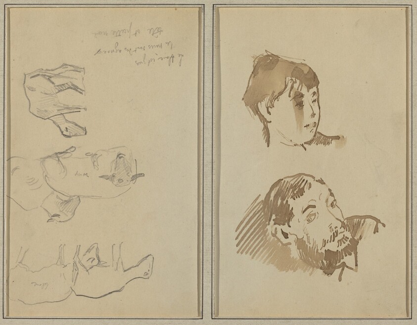 Five Sheep; Head of a Woman and Head of a Bearded Man [recto]