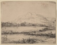 Canal with an Angler and Two Swans, Rembrandt van Rijn, 1650