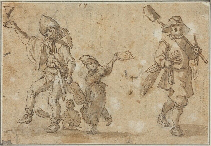 Three Revelers and a Gardner