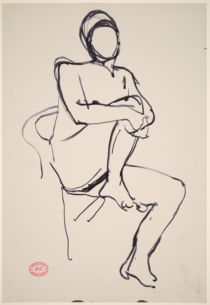Untitled [seated female nude holding right leg]
