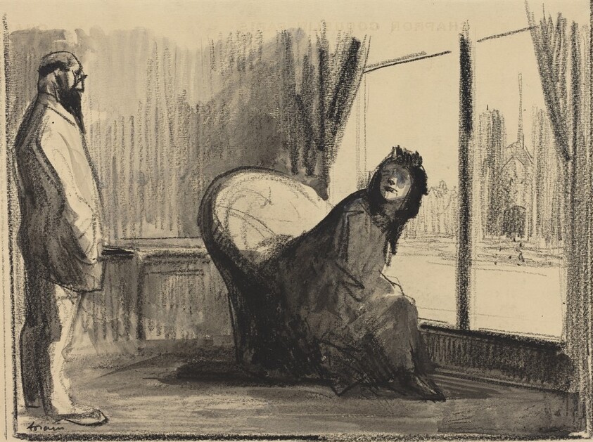 a) Interior (recto); b) Study of Two Women (verso)