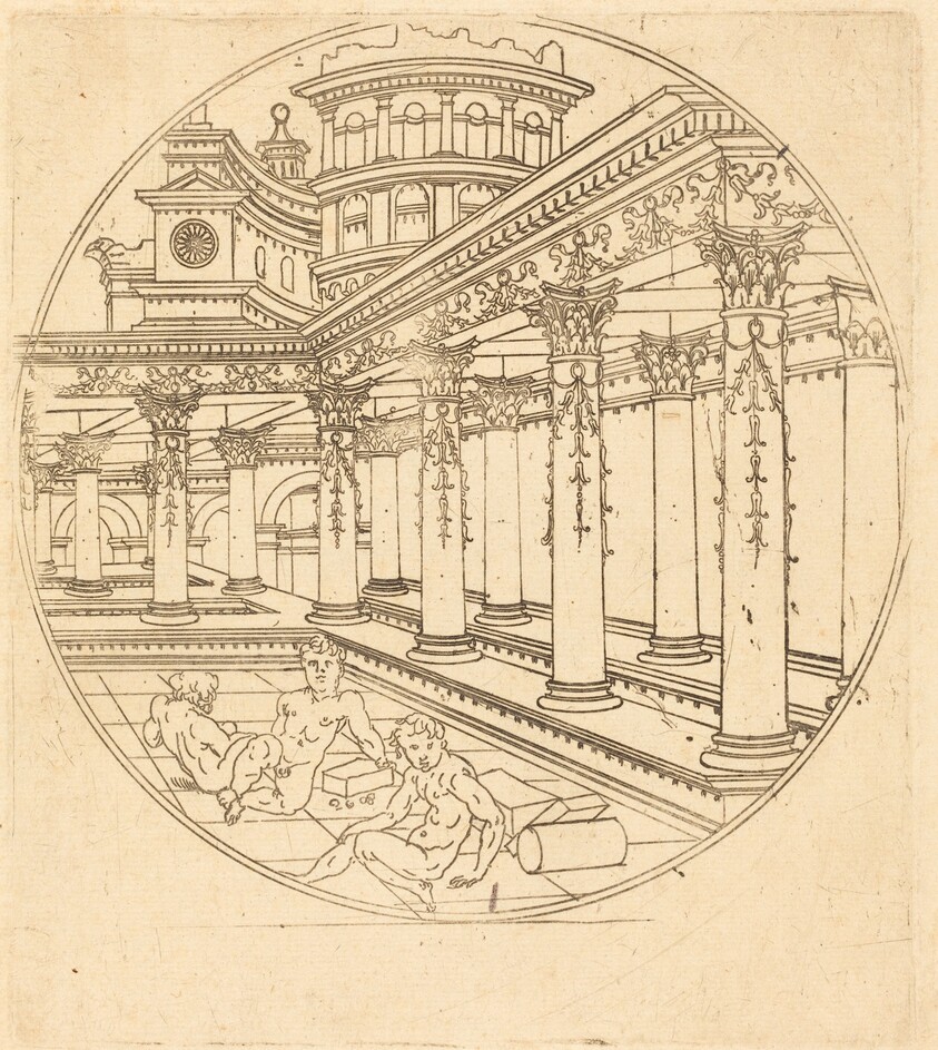 Three Figures in a Gallery