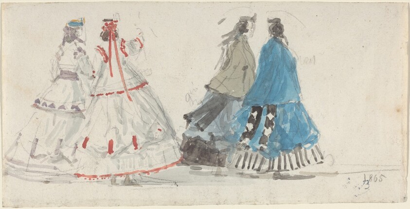 Four Ladies in Crinolines Walking at Trouville