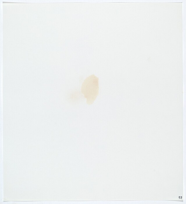 In the center of a blank white canvas, there is an abstract shape that resembles a light brown stain or blotch. The form is irregular, with softly blurred edges.