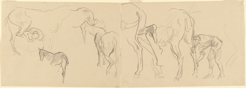 Studies for "Shoeing Calvary Horses at the Front" [recto]