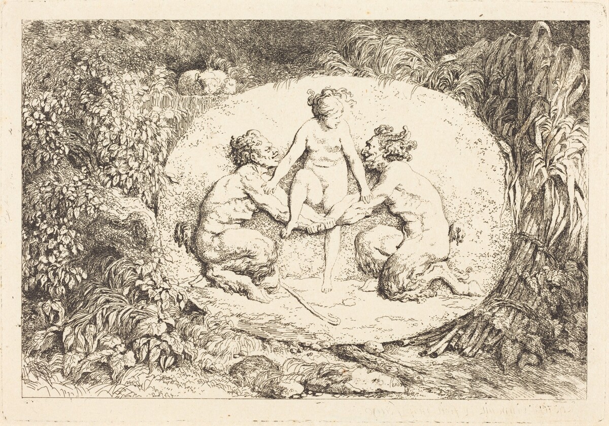 Nymph Supported by Two Satyrs (Nymphe s'asseyant sur les mains de deux satyres)