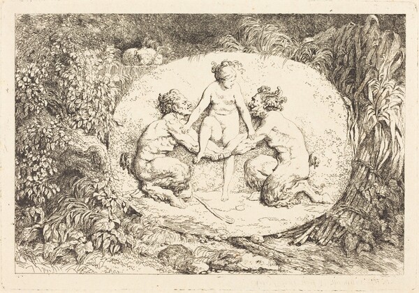 Nymph Supported by Two Satyrs (Nymphe s'asseyant sur les mains de deux satyres)