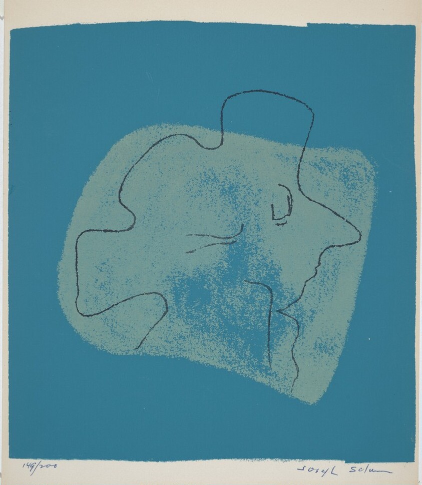 Untitled (Mozart Profile to Viewer's Right, on Blue Background)