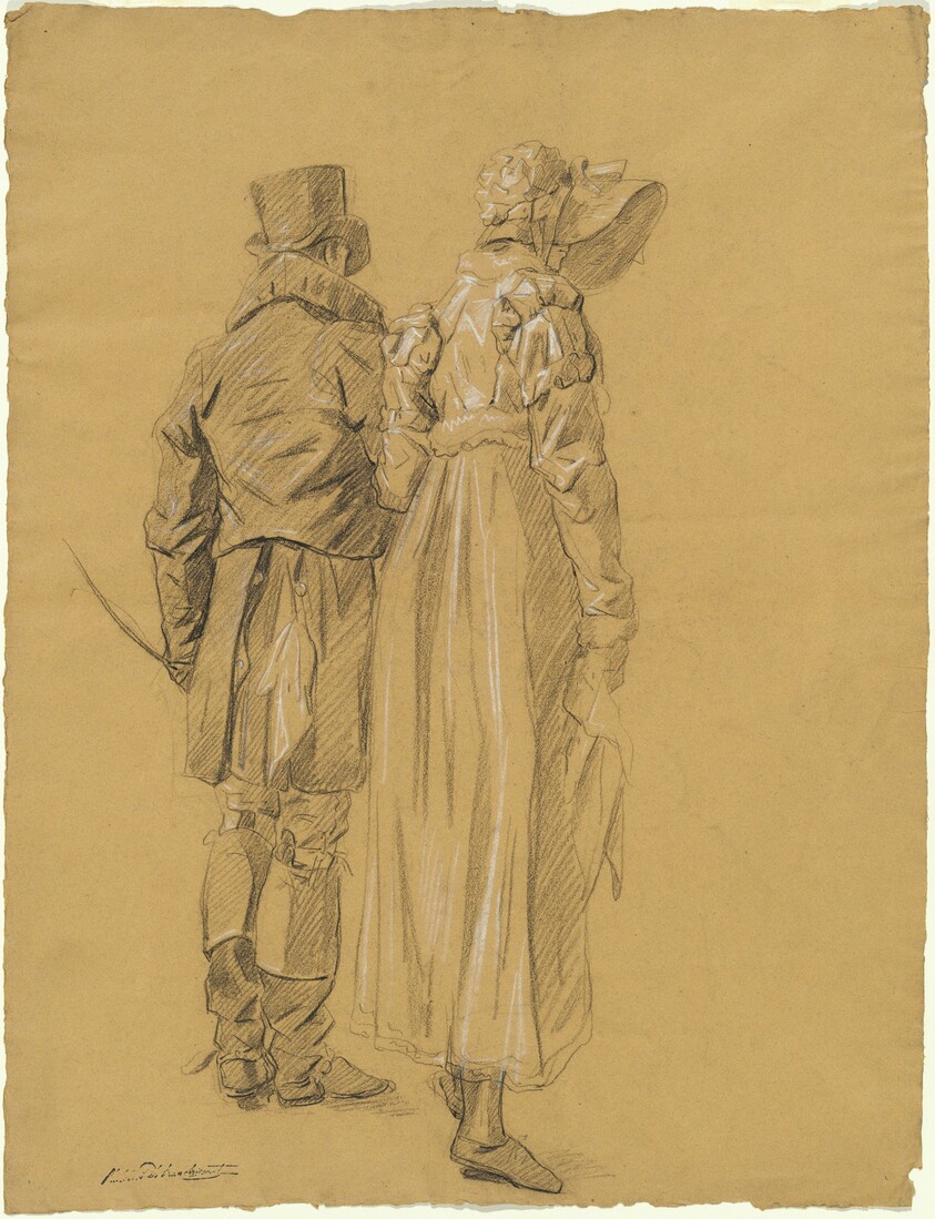 A Fashionable Couple Seen from Behind