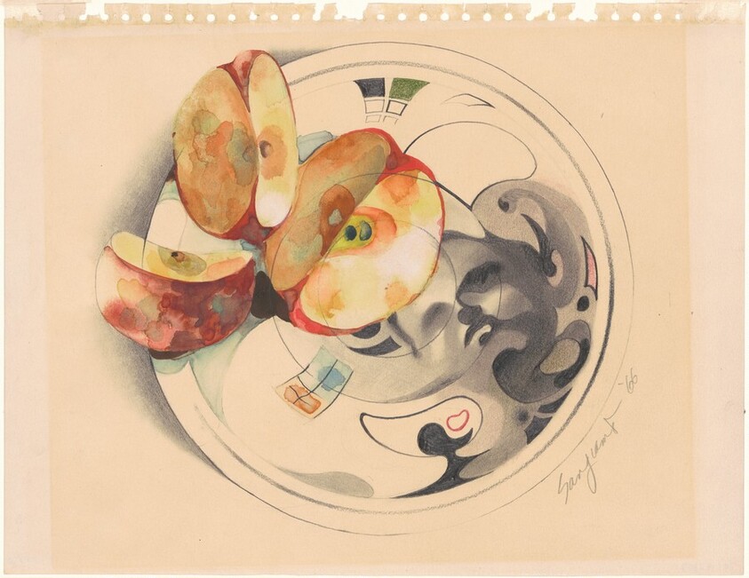 Still Life: Apples on a Plate with a Portrait of the Artist