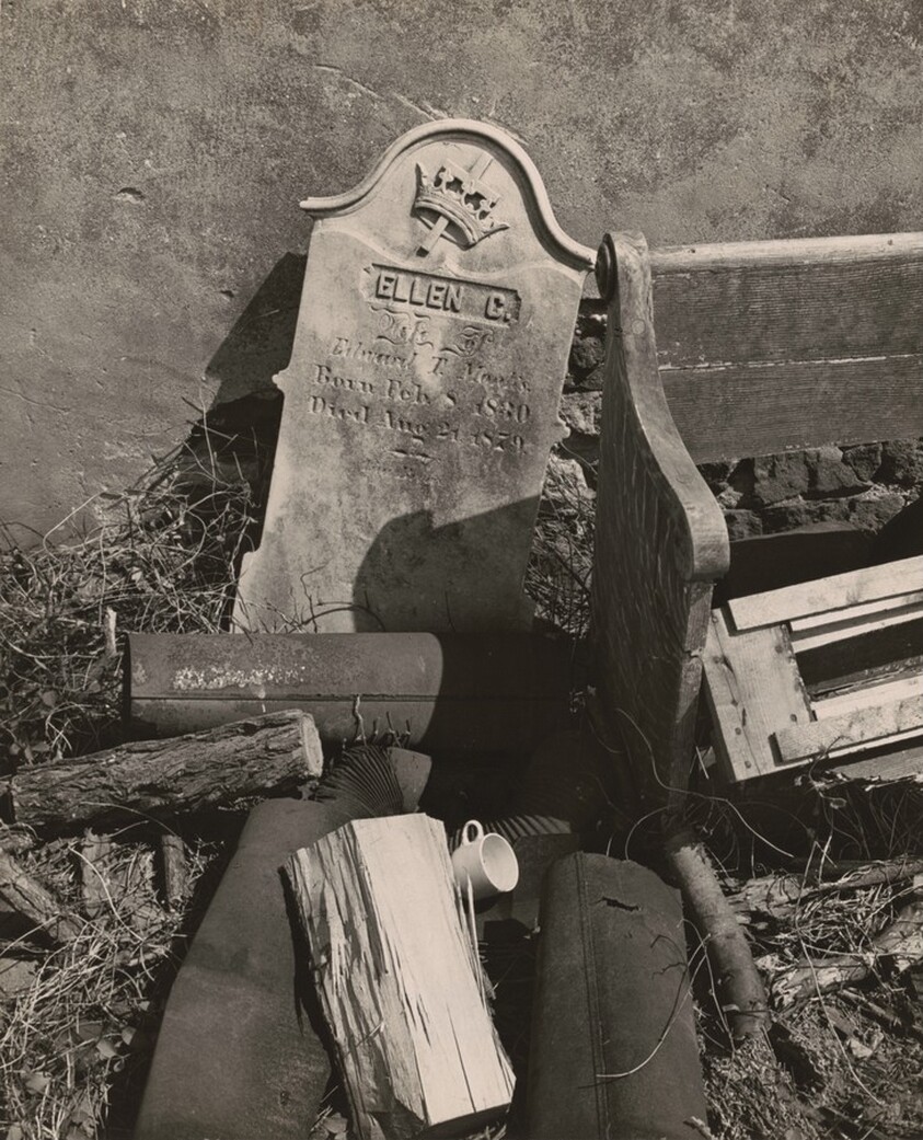 Discarded Pew and Gravestones, Suburban Philadelphia, Pennsylvania