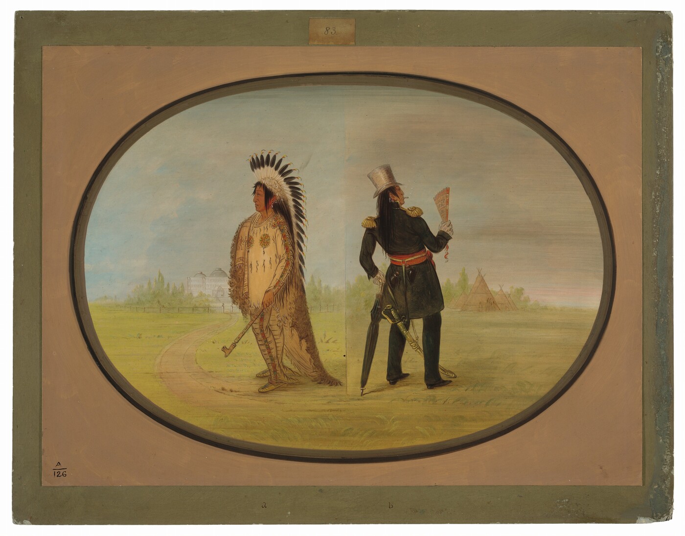 George Catlin, Assinneboine Chief before and after Civilization
