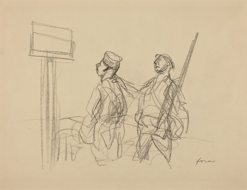 Two Soldiers Looking at a Placard