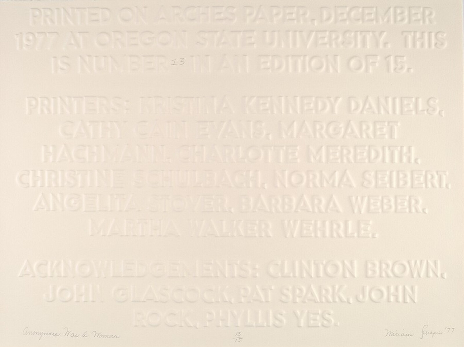 Colophon, Miriam Schapiro, 1977
