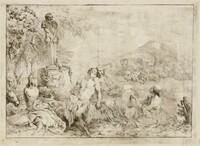 Landscape with a Satyr Family and Classical Sculpture, Giovanni David after Giovanni Benedetto Castiglione, 1775/1776