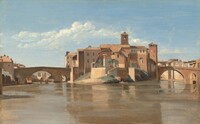 The Island and Bridge of San Bartolomeo, Rome, Jean-Baptiste-Camille Corot, 1825/1828