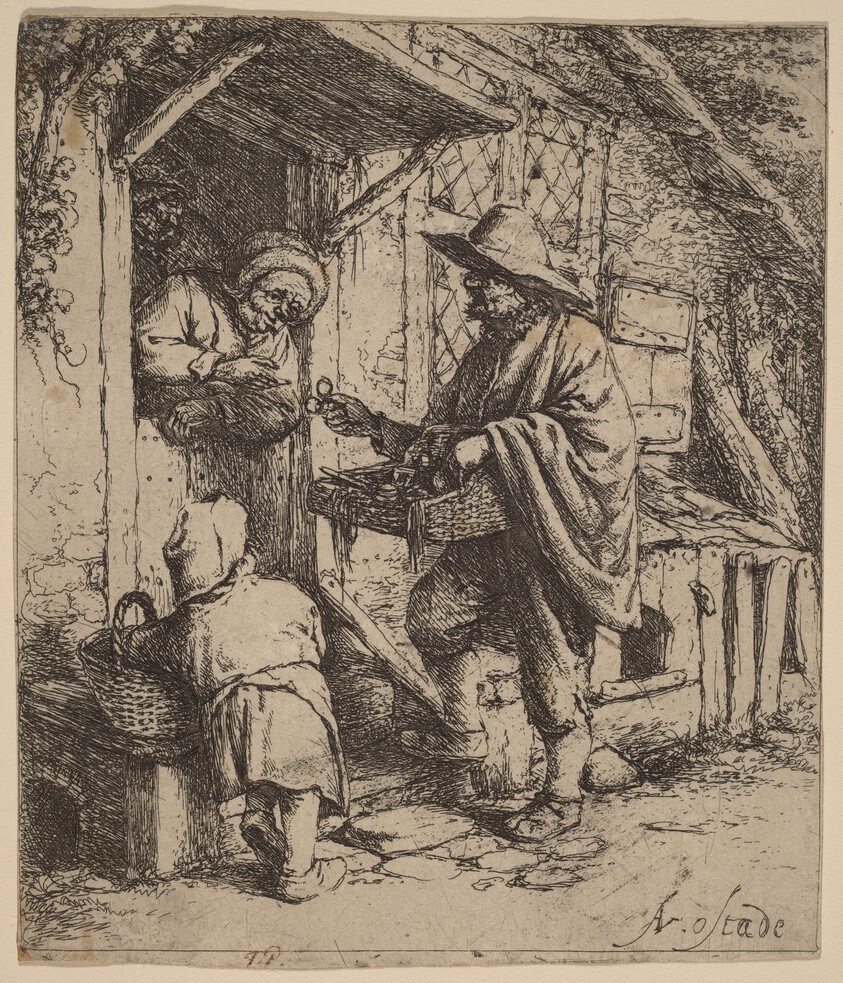 Street Vendor Selling Spectacles at the Door