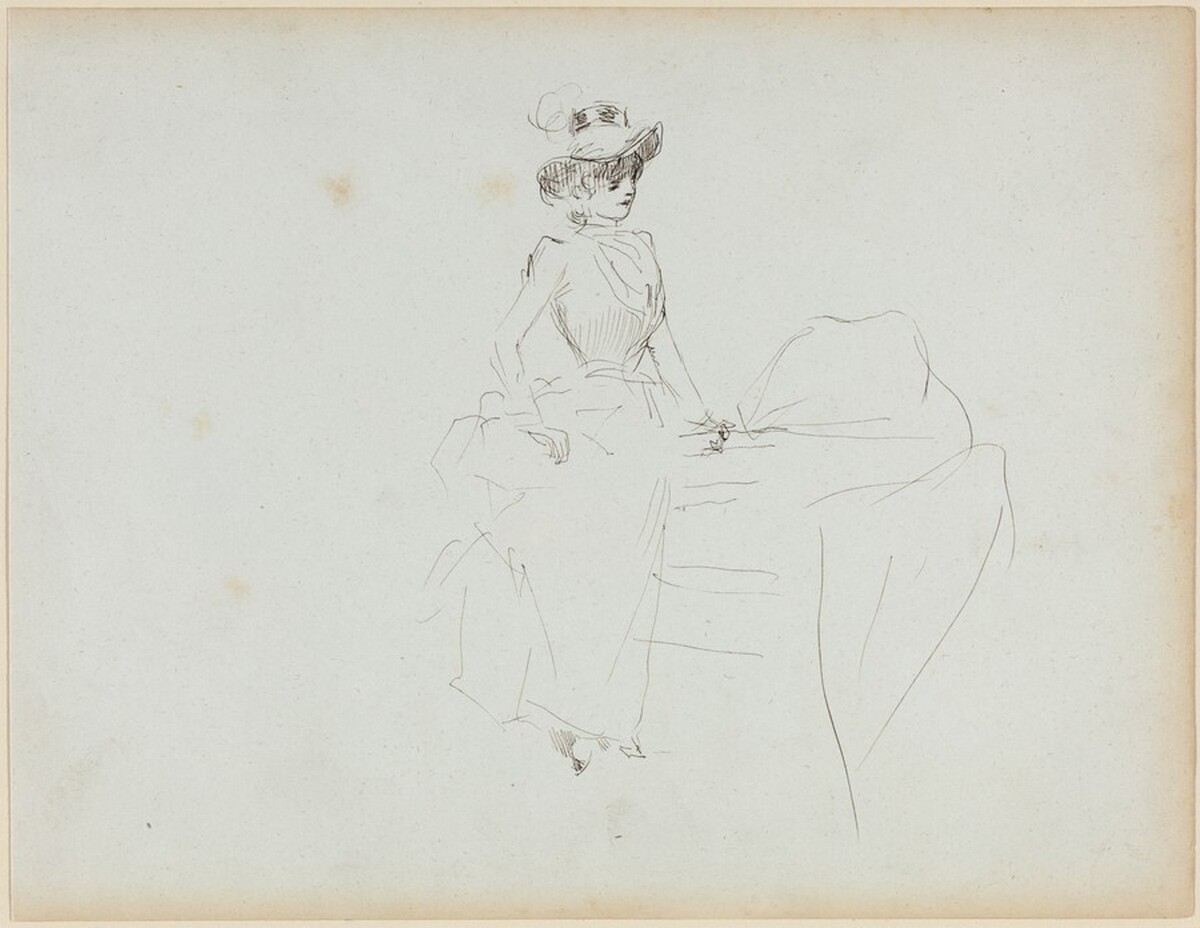 a) Woman with Bustle (recto); b) Sketch of a Woman's Face (verso)