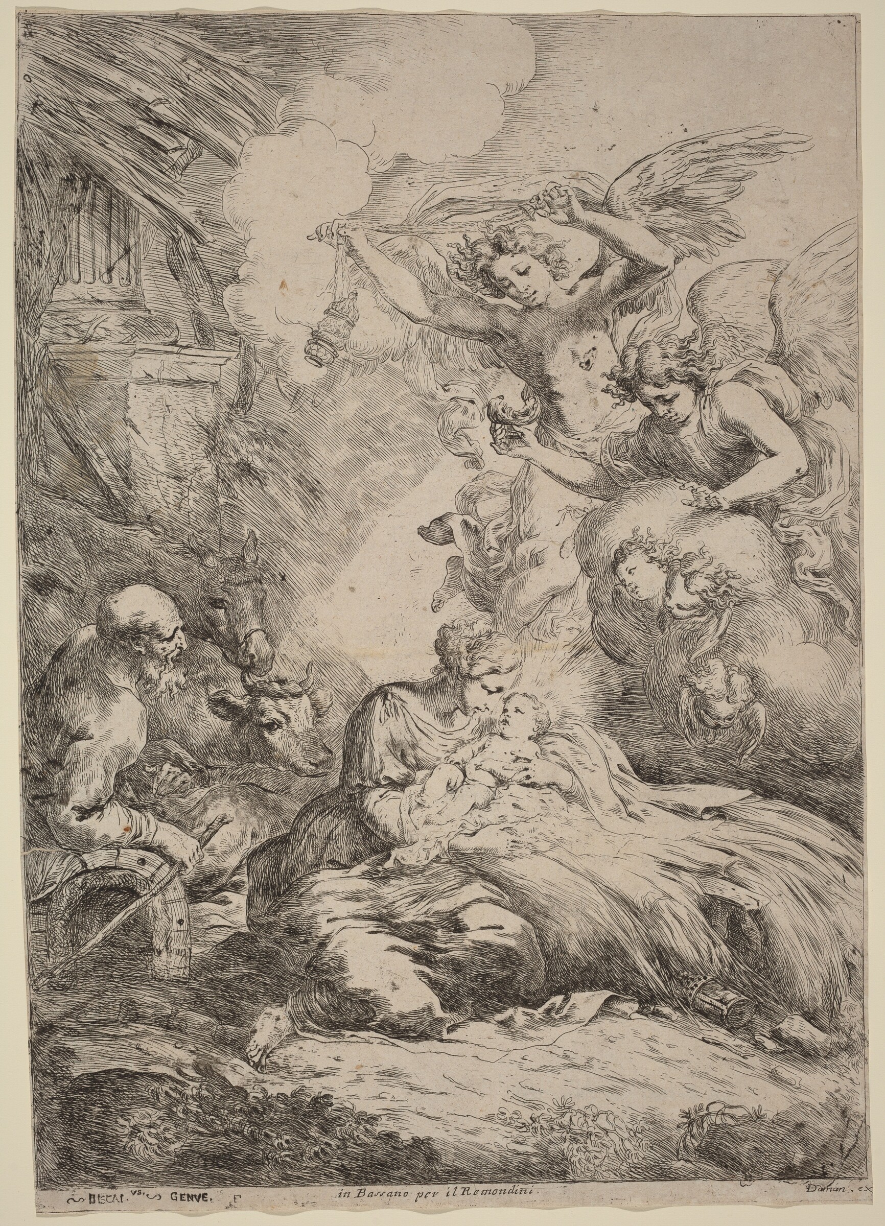 The Holy Family Adored by Angels (The Large Nativity), Bartolomeo Biscaino