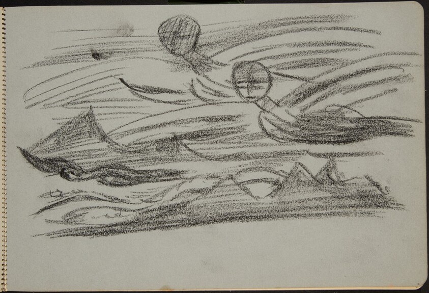 geflügelte Mischwesen, über Gebirge fliegend (Winged Creature Flying over Mountains) [p. 3]