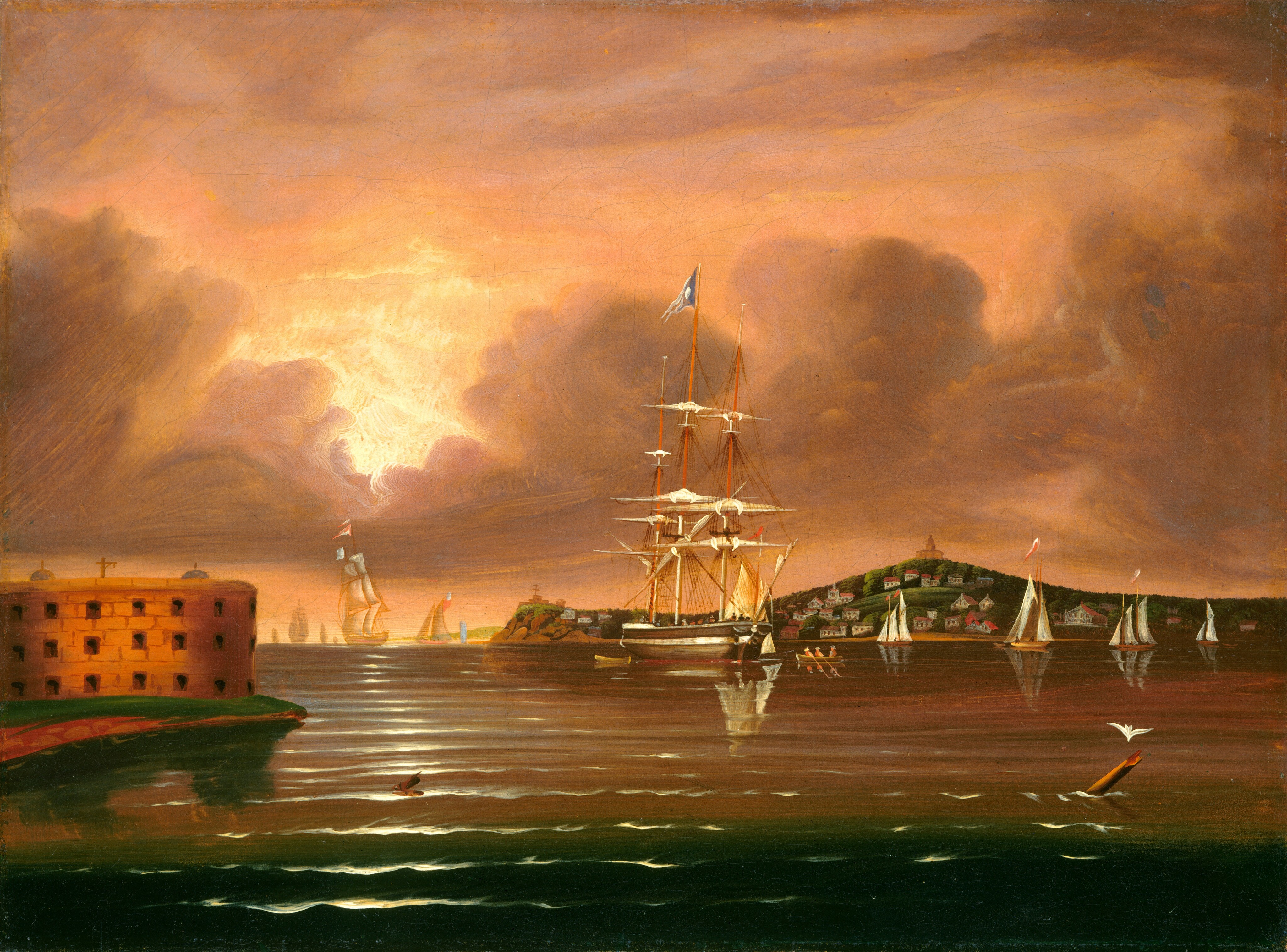 Packet Ship Passing Castle Williams, New York Harbor by Thomas