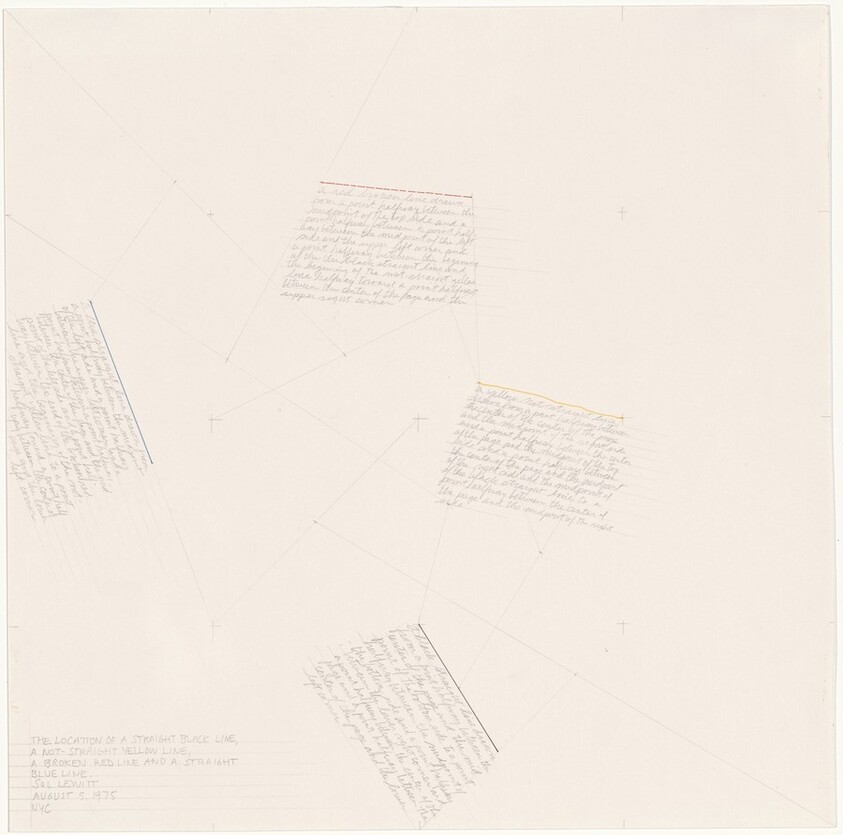 The Location of a Straight Black Line, a Not-Straight Yellow Line, a Broken Red Line and a Straight Blue Line