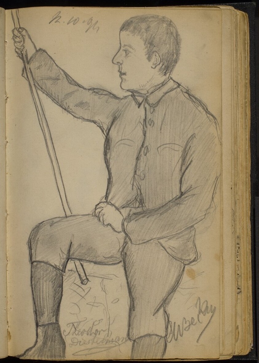 Young Man in Knickers Holding a Staff