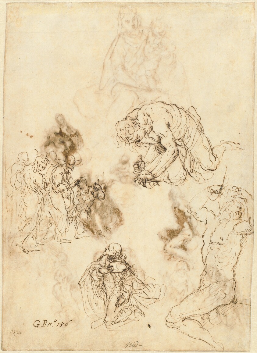 Studies of Christ Healing the Blind Man, Saint Philip Benizzi, and Saint Sebastian