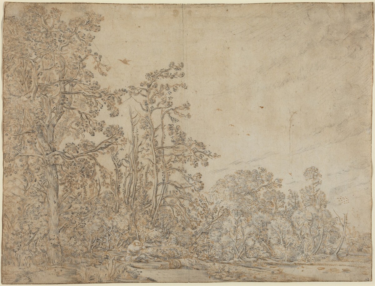 Woodland Pond with a Fisherman