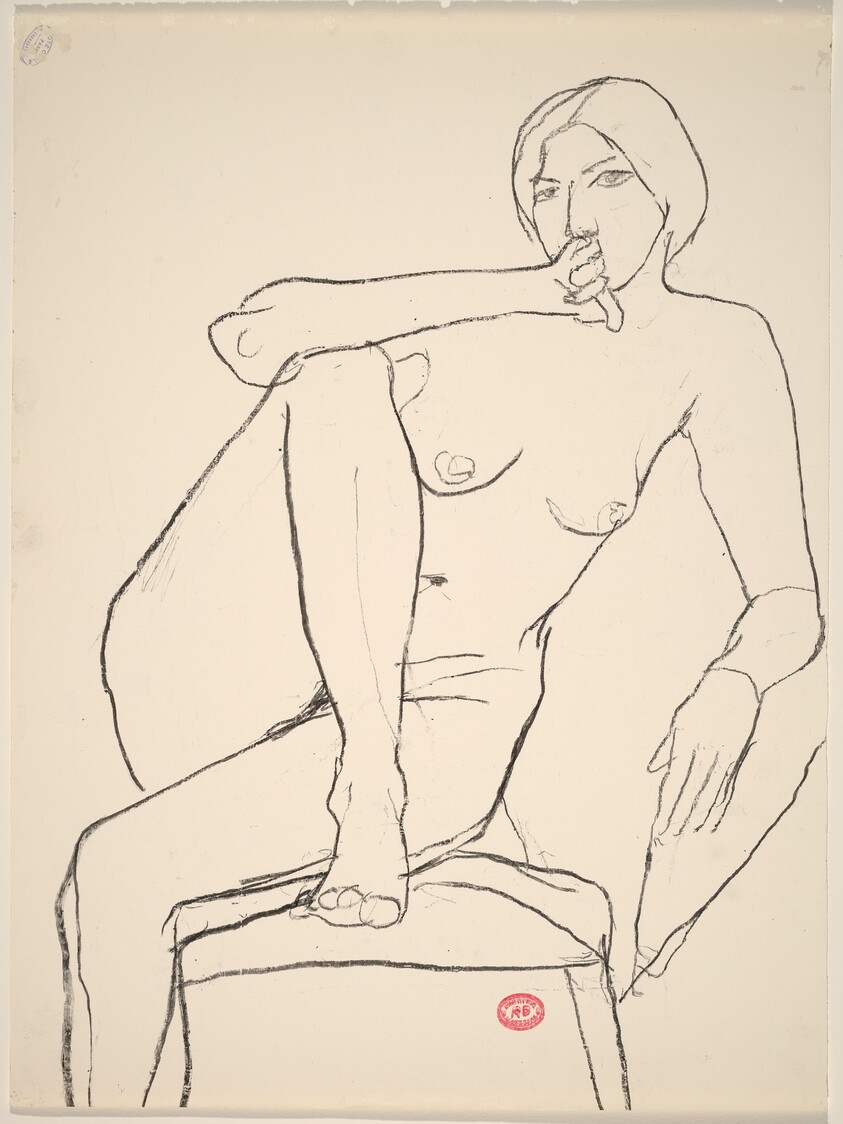Untitled [seated nude with her right foot on chair seat]