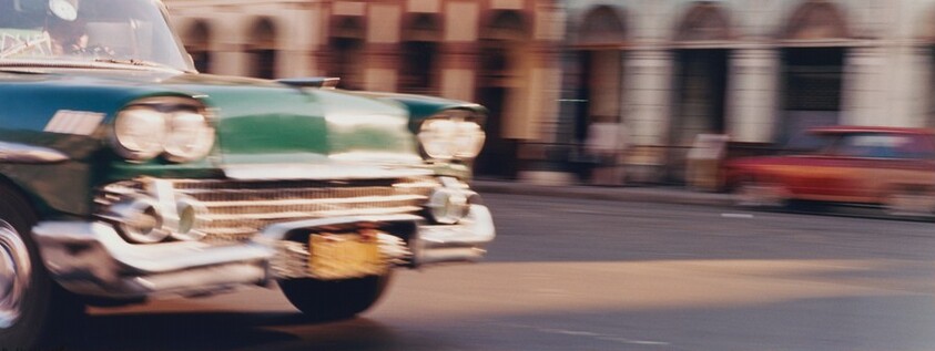 Speeding Green 50's Car, Havana, Cuba