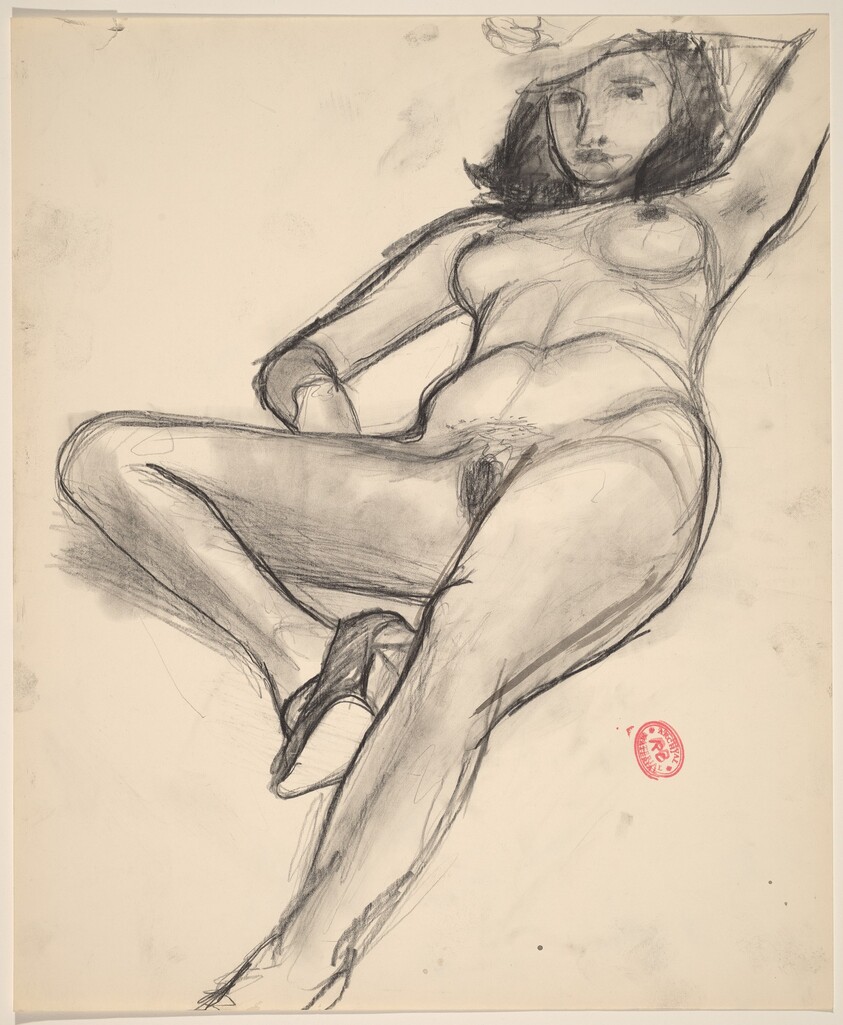 Untitled [reclining nude shading her face with her hand]