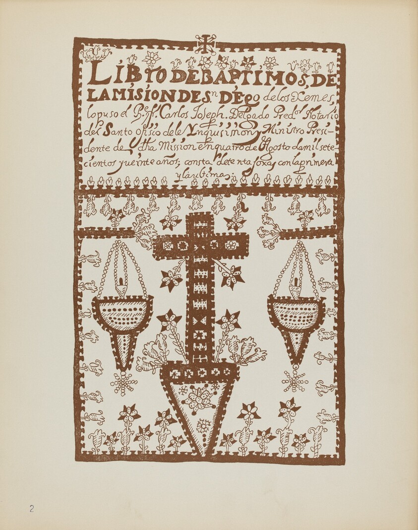 Plate 2: Jemez Book of Baptisms: From Portfolio "Spanish Colonial Designs of New Mexico"