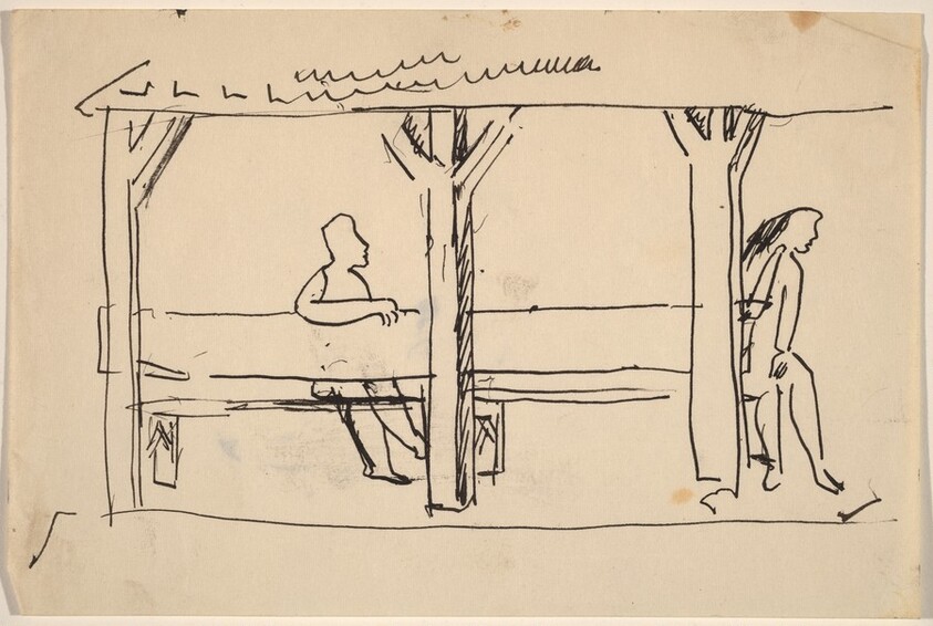 Two Figures under Cover, Outdoors
