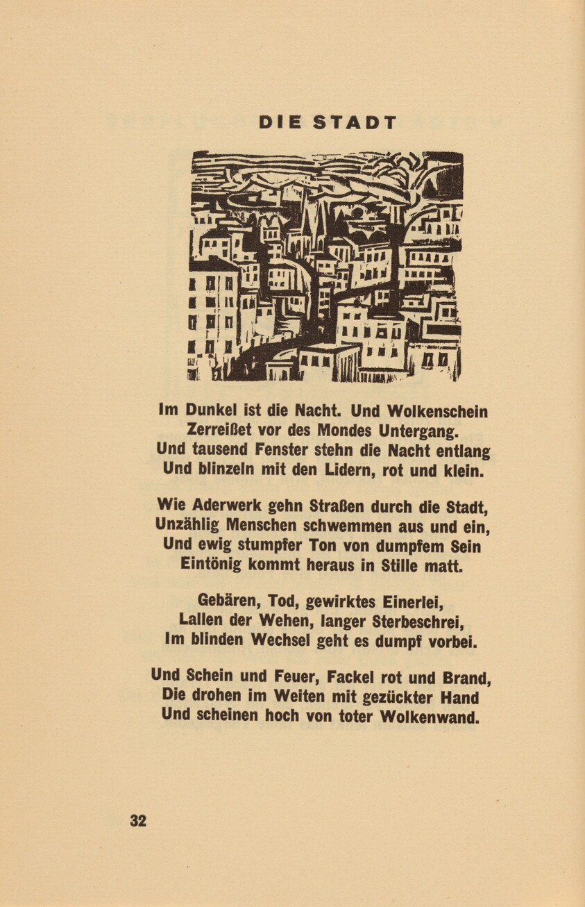 Die Stadt (The City) (headpiece, page 32) from Georg Heym: Umbra Vitae (Georg Heym: The Shadow of Life)