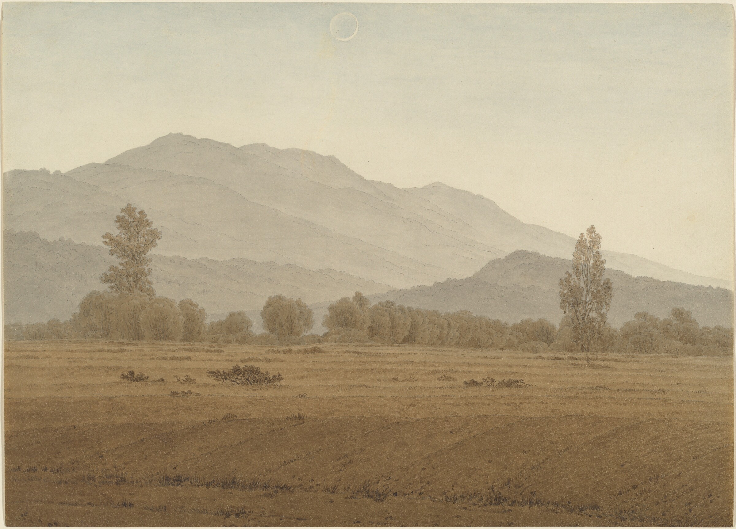 New Moon or Solar Eclipse above the Riesengebirge Mountains, Caspar David Friedrich, 1810 or 1828/1835