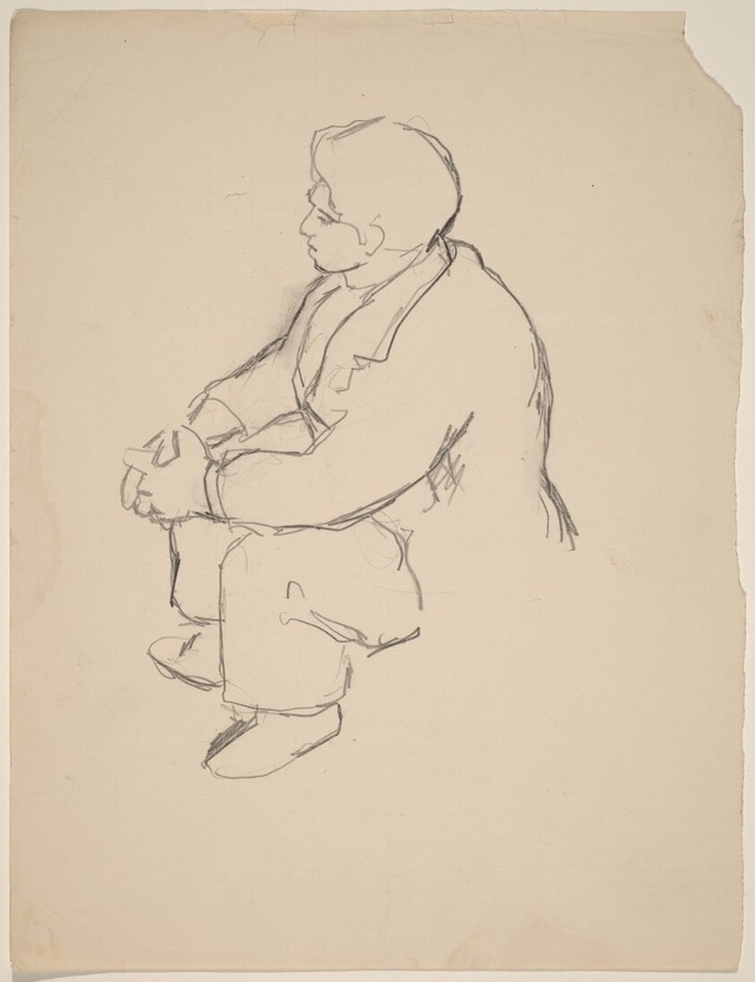 Seated man Seen from Above, Hands Folded