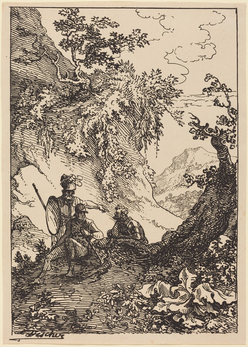 Landscape with Men in Armor, Tree Stump