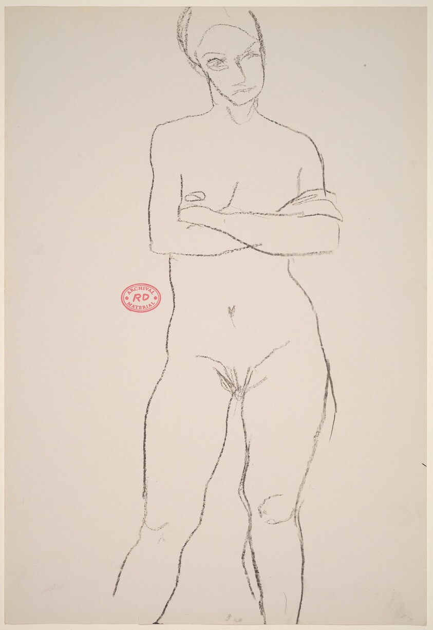 Untitled [front view of female nude standing with crossed arms]