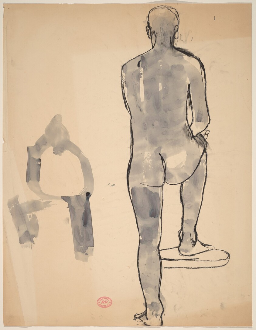 Untitled [back view of a male nude and a gesture study]