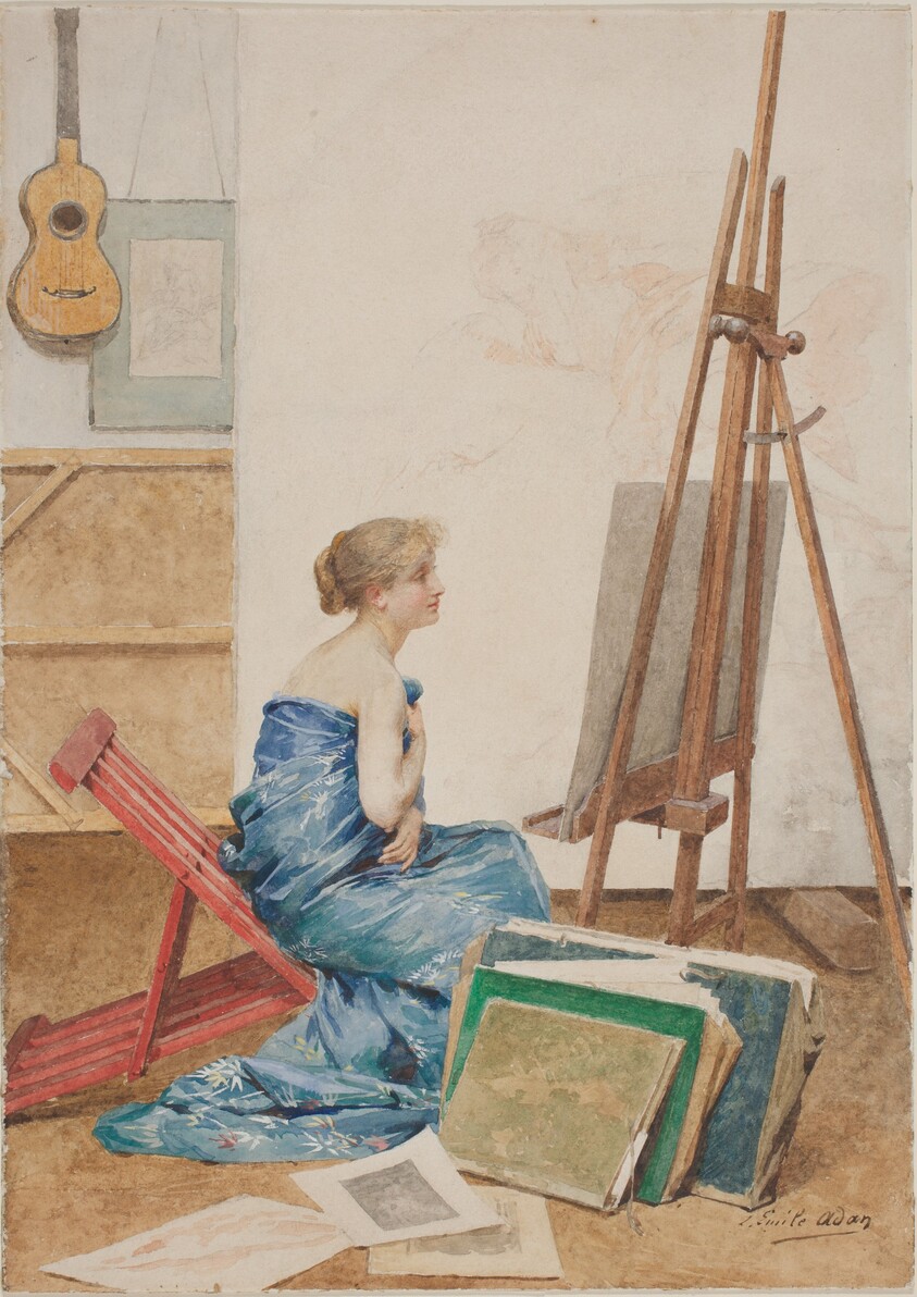 A Painter's Studio with a Model Wrapped in Japanese Silk