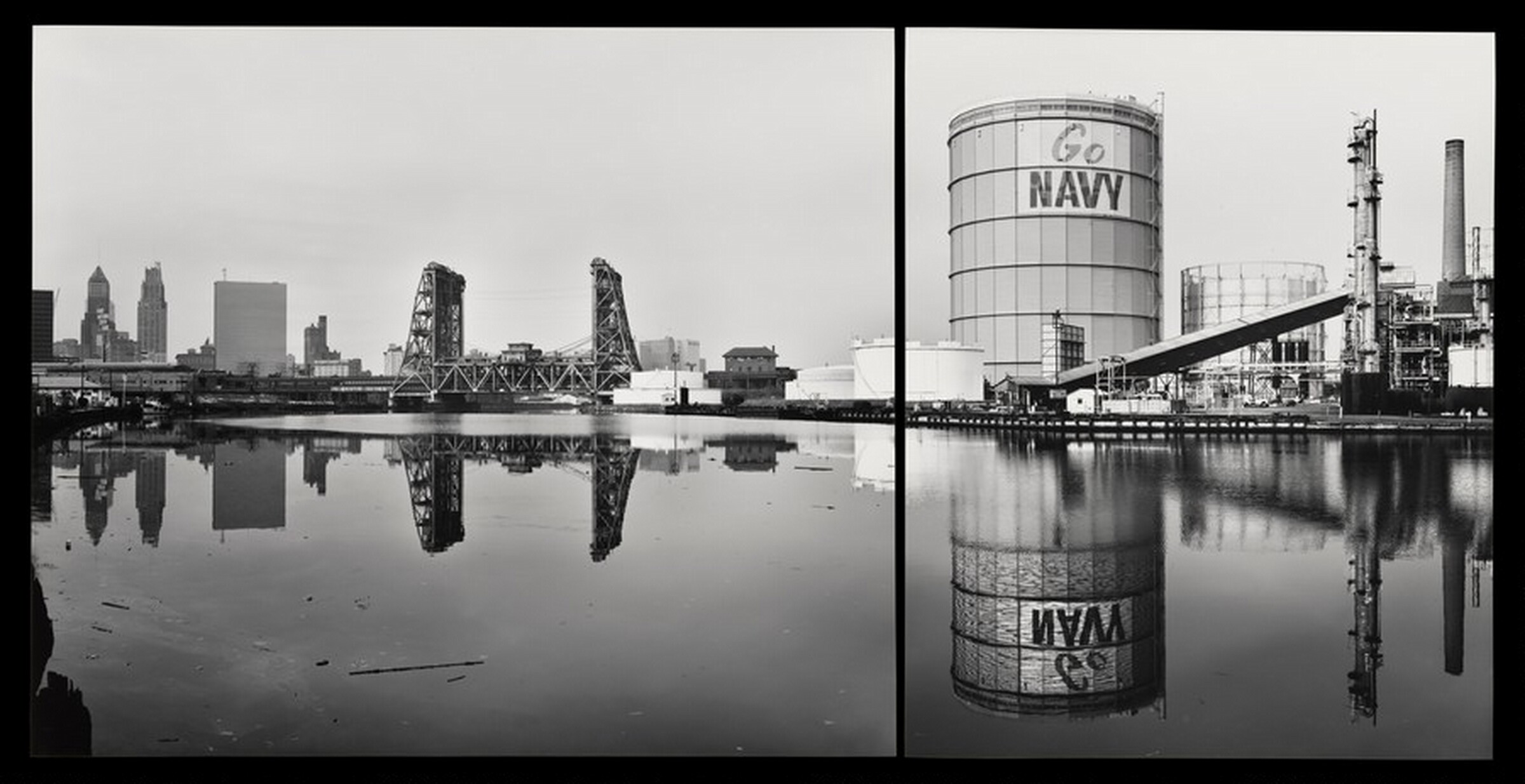 Amtrak-PATH Bridge and Gas Tank, from the Passaic River, Newark, Ray Mortenson, 1982